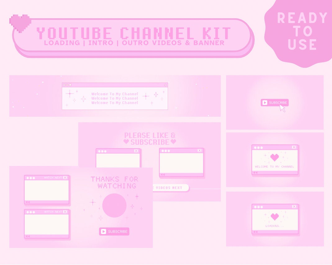 Ready to Use Cute Pink Kawaii Gamer Youtube Channel Kit | Intros ...