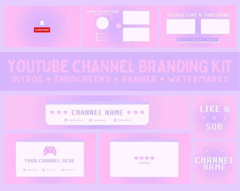 Cute Youtube Custom Channel Kit | Intros / Endscreens / Banner ...