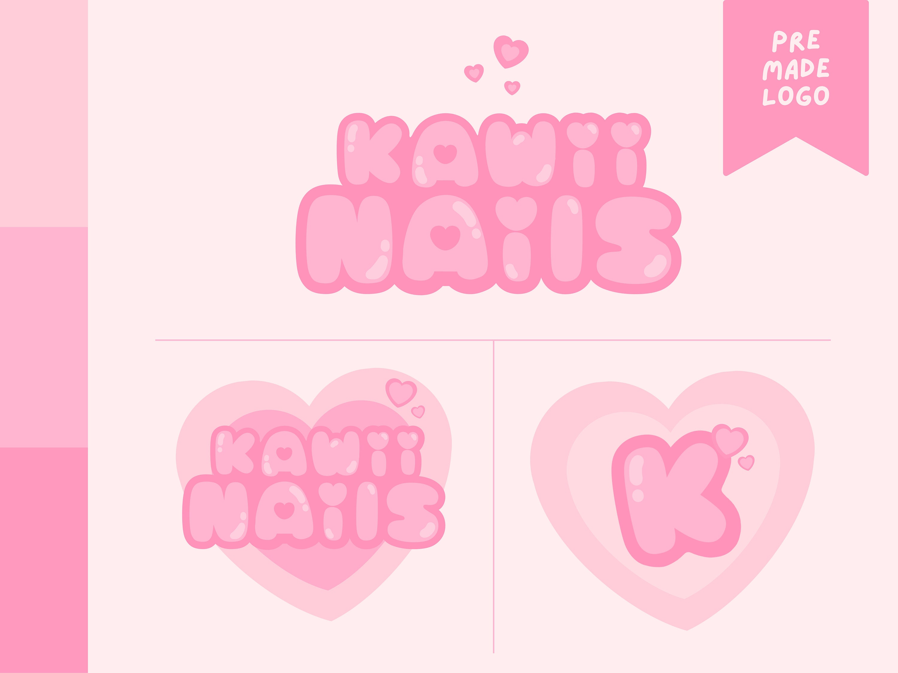 Pre-made Kawaii Logo Cute Pink Heart Semi-custom Branding, Girly Gamer