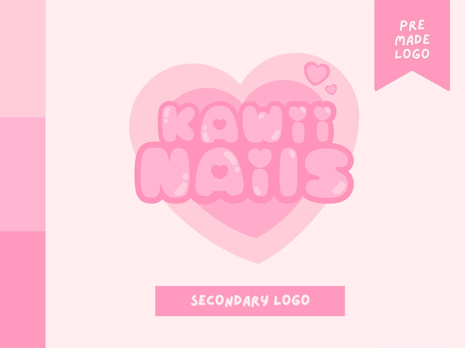 Pre-made Kawaii Logo Cute Pink Heart Semi-custom Branding, Girly Gamer