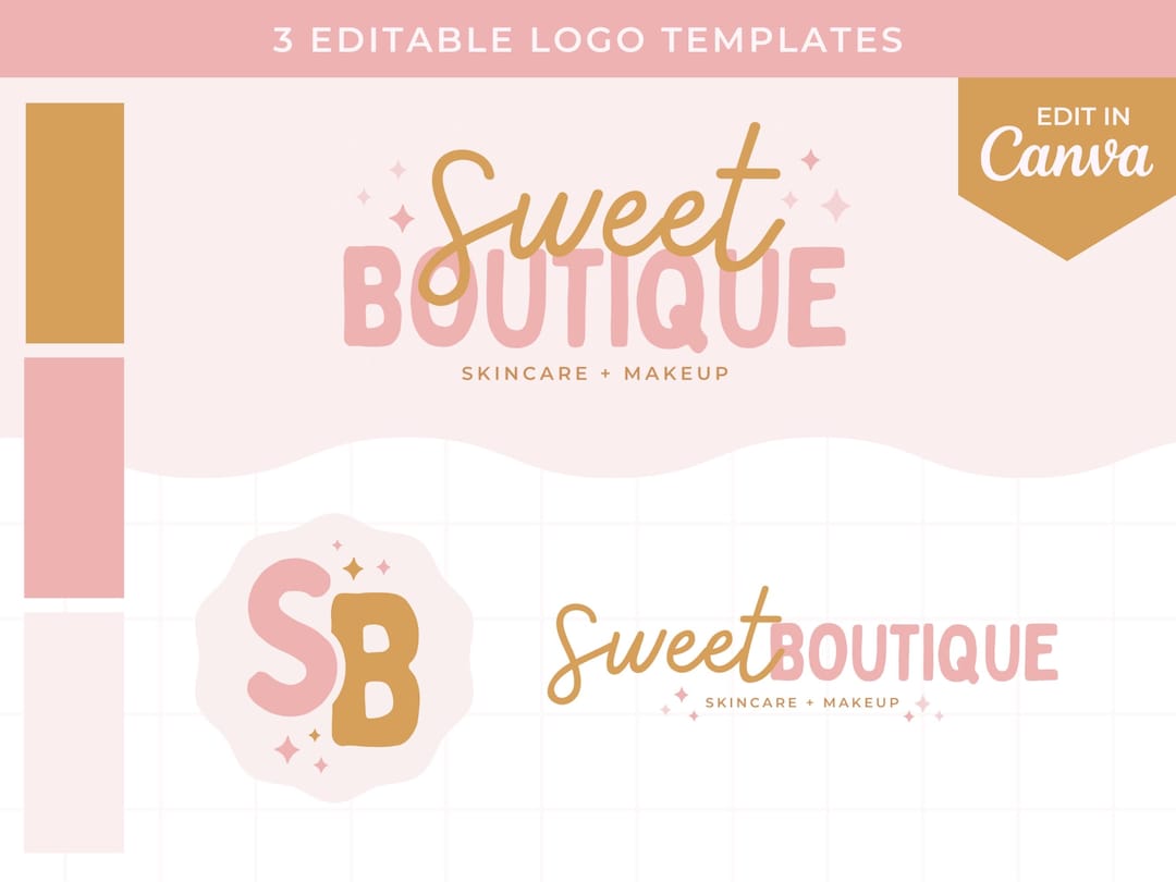 3 Editable Cute Small Business Logos, Pink Pastel DIY Logo Templates ...