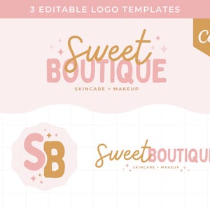 3 Editable Cute Small Business Logos, Pink Pastel DIY Logo Templates - Edit in Canva - Small Business Logo Templates - Fun Cute DIY Logo