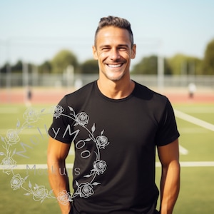 Men&#39;s Sports Themed Model Mock-up, Black T-Shirt Mock-up, Black Bella Canvas 3001 Mock-up, Male T-Shirt Mock-up Athletic Man, Sports Mock-up