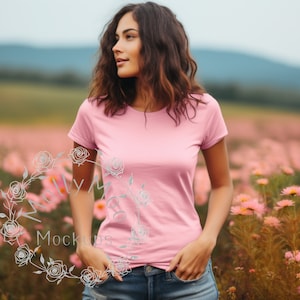 Bella Canvas 6400 Pink Women&#39;s Relaxed Mock-up, T-shirt Mock-up, Bella Shirt Mock-up, Model Mock-up, Women&#39;s Tee Mock, 6400 Pink Shirt Mock