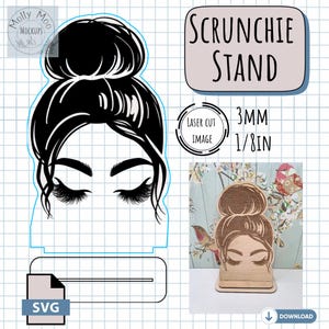 Scrunchie Ständer, Laser Cut Digital Download für Haar Accessoire Ständer, Tragbarer Messy Bun Ständer für Handwerksmessen SVG DOWNLOAD.