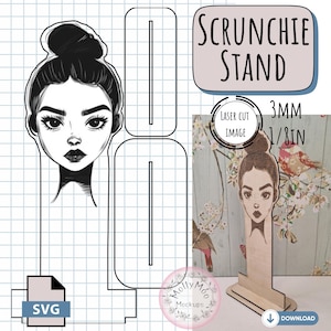 Scrunchie Ständer, Laser Cut Digital Download für Haar Accessoire Ständer, Tragbarer Messy Bun Ständer für Handwerksmessen SVG DOWNLOAD.