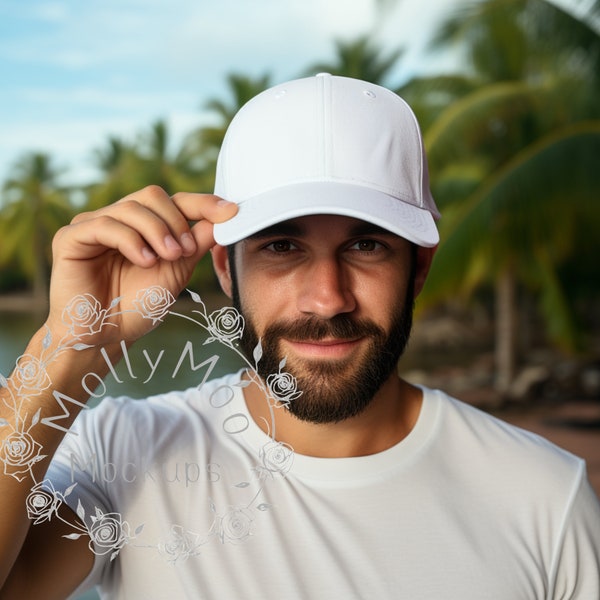 White Trucker Hat Mock-ups, Minimalistic Cap Mock-ups Men's White Blank Baseball Cap Template Mock, Blank Snapback Caps Add your own designs