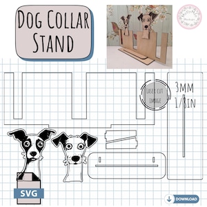 Kleiner doppelter Hundehalsbandständerhalter, Laser geschnittener digitaler Download für Tierzubehör, tragbarer Ausstellungsstand für Handwerksmessen SVG DOWNLOAD.