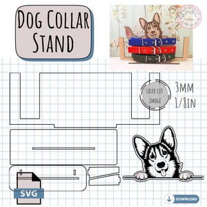 Großer Hundehalsbandständer Halter, Laser geschnittener digitaler Download für Tierzubehör, tragbarer Ausstellungsstand für Handwerksmessen SVG DOWNLOAD
