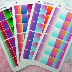 Gradient music-based squares sticker sheets I Vaporwave, Breakcore, Lofi, Synthwave