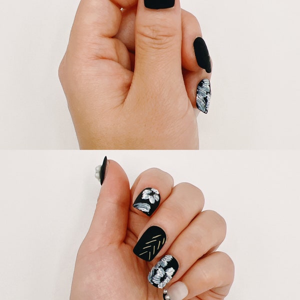 Vintage Black | Press On Nails | Nails Diva | Medium Short | Velvet Black | Square