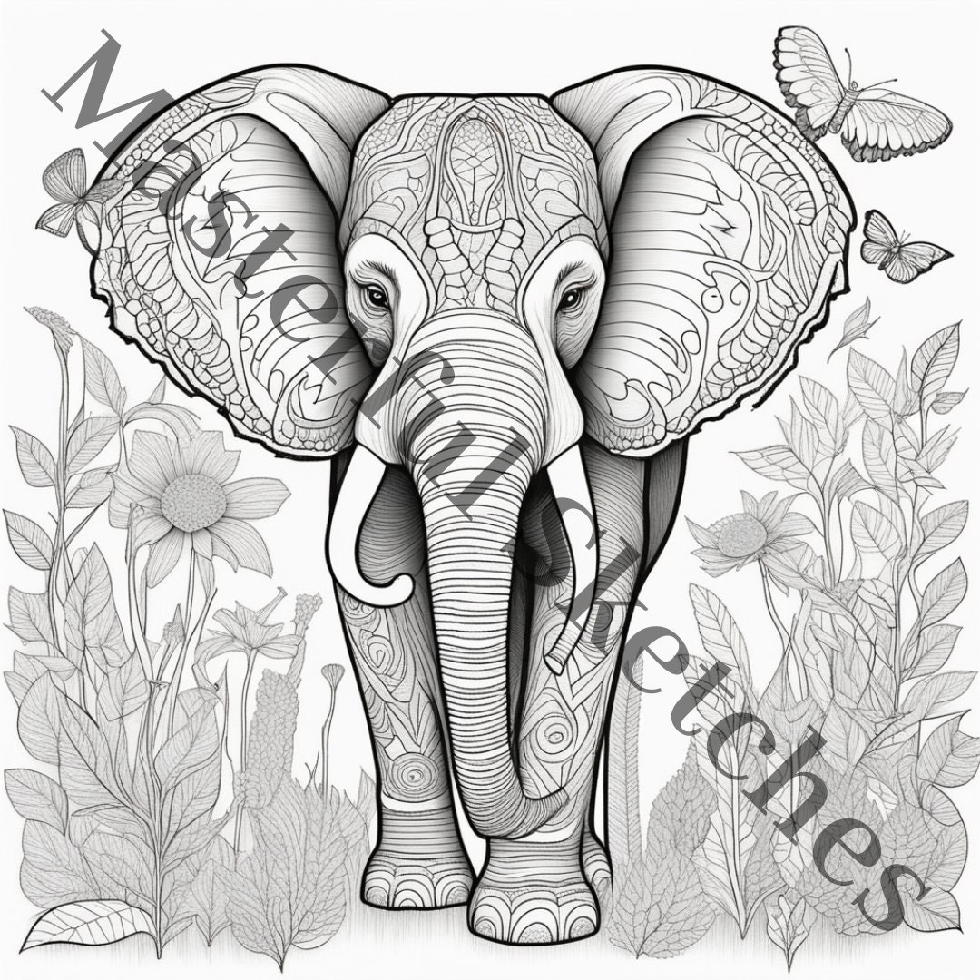 6 Safary Animals Grayscale Coloring Pages Printable Adult Coloring ...