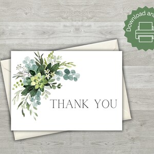 Green floral thank you card- digital download- 7&quot;x5&quot; and 6&quot;x4&quot;- print and cut