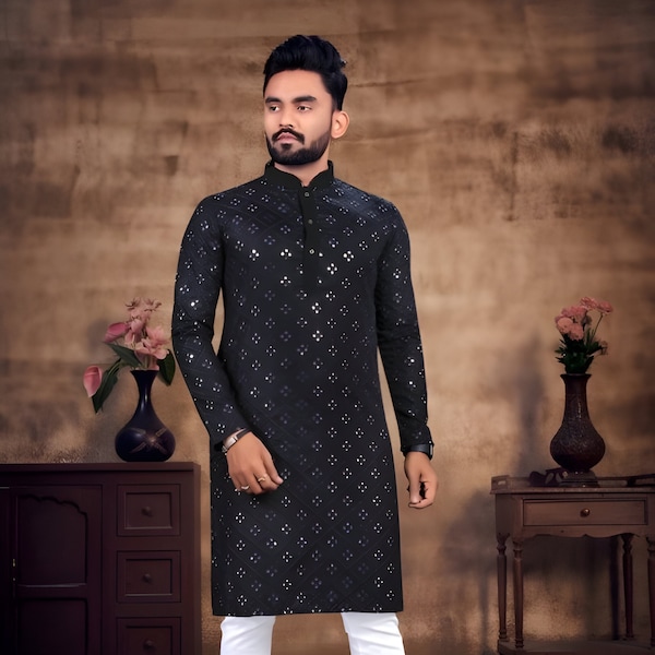 Pure Cotton embroidered Men's Kurta pajama set men wedding wear kurta kurta tunic for men Indian kurta pajama set kurta for men men kurta
