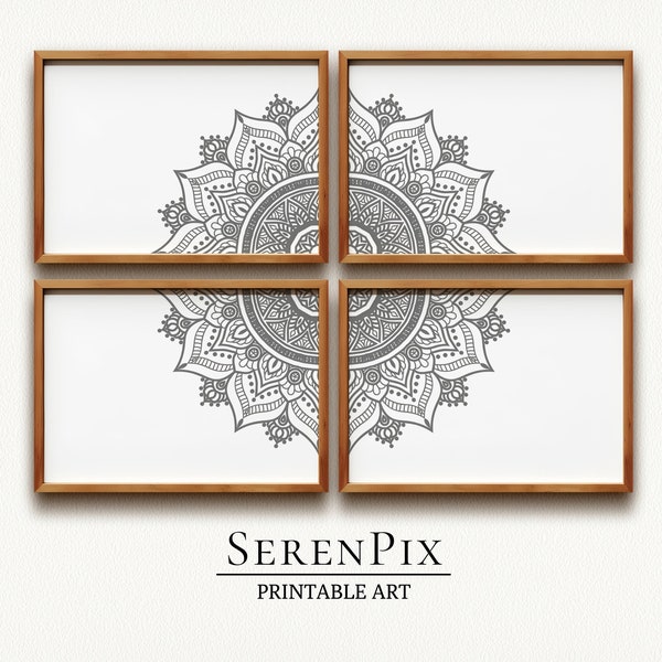 Mandala Wall Art, Set of 4 print, Mandala Wall Decor, Mandala Art, Apartment Wall Art, Home Decor, Digital Download