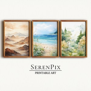 Nature Wall Art, Set of 3 Watercolor Landscape Prints, Art Nature Decor, Woodland Decor Art, Watercolor Nature prints