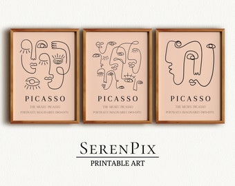 Picasso kunst aan de muur, set van 3 muurafdrukken, decor van het huis, Picasso muur decor, galerij muur set, digitale download