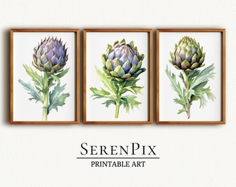 Artisjok aquarel schilderij Art Print set (digitale download)