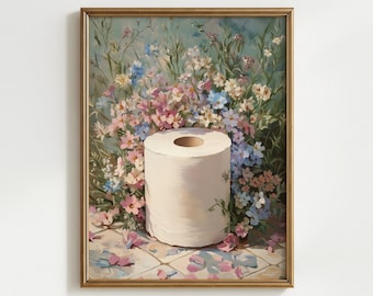 Impresión floral de papel higiénico: Decoración rústica en tonos pastel para baño (descarga digital)