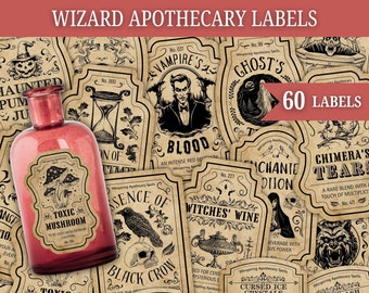 Wizard Potion Labels, Vintage Apothecary Labels, Potion Labels Stickers, Witch Apothecary, Halloween decor brew, Wizard party,Birthday Decor