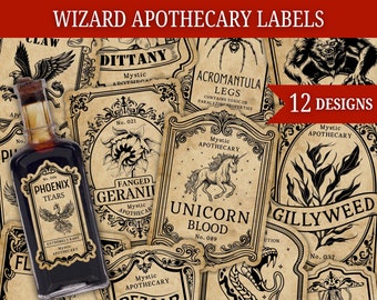 Wizard Potion Labels, Vintage Apothecary Labels, Potion Labels Stickers, Witch Apothecary, Halloween decor brew, Wizard party,Birthday Decor