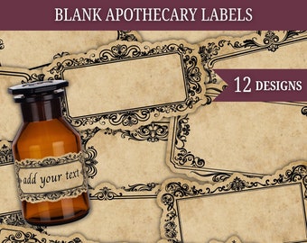 Blank Apothecary Labels: Vintage Printable Potion Bottle Stickers, Spice & Herb Labels (Digital Download)