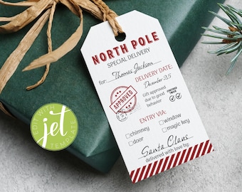 Christmas Gift Tags Printable, North Pole Gift Tag, Editable Tag Favor, Tags For Christmas, Christmas Tag Template, Festive Gift Tag