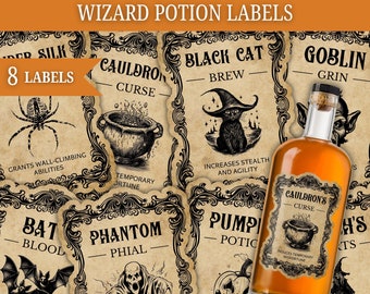 Halloween Potion Labels: Vintage Witch Brew Apothecary Jar Tags (Digital Download)