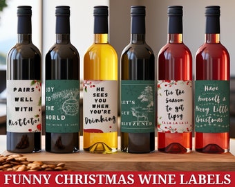 Funny Christmas Wine Bottle Labels: Set of 6 (Digital Download)