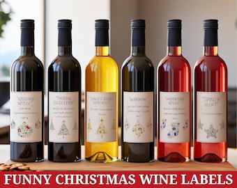 Funny Christmas Wine Bottle Labels: Set of 6 (Digital Download)