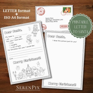 Druckbarer Brief an SANTA, Kinder Weihnachtswunschliste, Weihnachtsbrief an Santa, Brief an Santa Kit, Kinderbrief an Santa, Santa Letter Insert