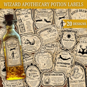Etichette per pozioni da mago, adesivi vintage per pozioni da stregone e da farmacia per decorazioni di Halloween e articoli per feste di compleanno, etichette digitali per barattoli da mago