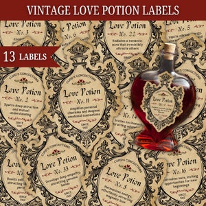 Étiquettes vintage pour philtre d'amour, cadeau Saint-Valentin, étiquette d'apothicaire à imprimer, étiquette d'étiquette de vin, étiquette épellation d'amour, journal indésirable, scrapbooking