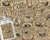 Vintage Pantry Labels Printable Set, Farmhouse Canister Stickers, Primitive Kitchen Jar Labels, Cottagecore Food Storage (Digital Download)