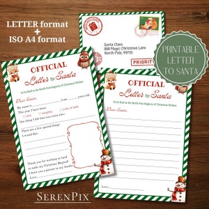 Carta imprimible a Papá Noel, lista de deseos navideños para niños, carta de Navidad a Papá Noel, kit de carta a Papá Noel, carta para niños a Papá Noel, inserto de carta a Papá Noel