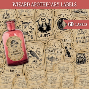 Etichette per pozioni da mago, etichette per farmacisti vintage, adesivi per etichette per pozioni, farmacista delle streghe, decorazioni per Halloween, festa dei maghi, decorazioni per compleanni