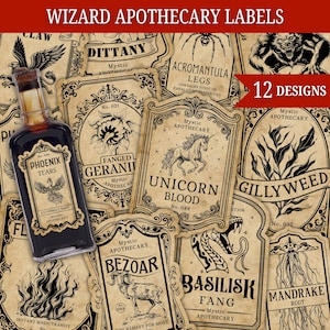 Étiquettes de potion de sorcier, autocollants d'apothicaire vintage pour décoration d'Halloween et fête de sorcier, déco d'anniversaire de brassage de sorcière, étiquettes de pot de sorts imprimables