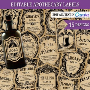 Etichette modificabili per farmacisti d'epoca, etichette per pozioni magiche, etichette adesive per bottiglie, farmacista delle streghe, decorazioni per Halloween, festa dei maghi