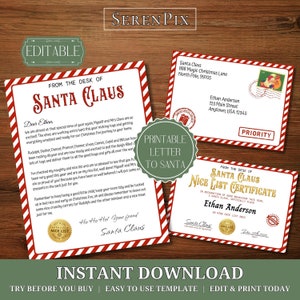 Carta de Papá Noel editable, El escritorio de Papá Noel, Carta de Navidad para Papá Noel, Lista de Navidad para Papá Noel, Membrete de Papá Noel
