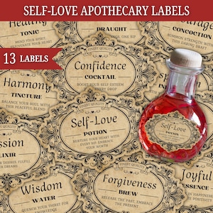 Etichette per farmacisti "self-love", etichette per farmacisti vintage, etichette adesive per barattoli, etichette per prodotti olistici, forniture per scrapbooking, etichette per la cura di sé