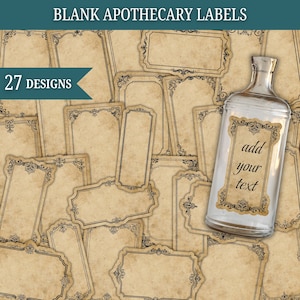 Étiquettes vierges imprimables, étiquettes d'apothicaire vintage, étiquettes vierges pour bouteilles de potion, journaux indésirables, albums de coupures, étiquettes d'épices et d'herbes aromatiques
