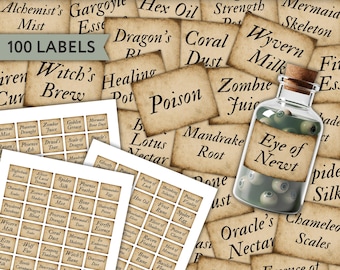 Mini Witchcraft Potion Labels, Printable Miniature Apothecary Tags, Tiny Dollhouse Stickers, Printable Halloween Ephemera (Digital Download)