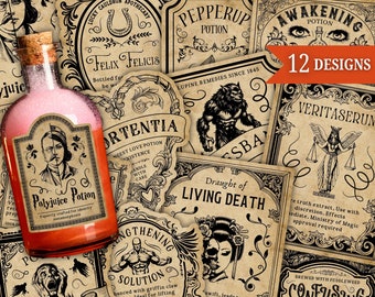Wizard Potion Labels Printable Set, Apothecary Labels, Halloween Stickers Pack, Magic Party Decor, Witchcraft Ephemera (Digital Download)