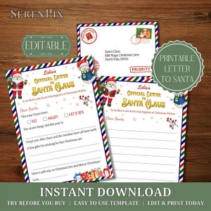 Carta de Navidad a Papá Noel, Carta imprimible a Papá Noel, Carta de Navidad, Lista de deseos navideños para niños, Carta de Navidad a Papá Noel, Carta oficial a Papá Noel