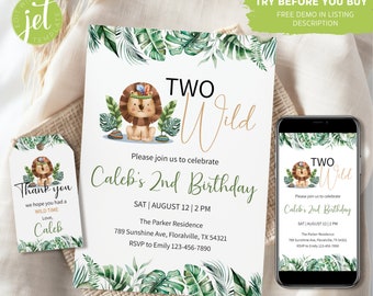 Two Wild Birthday Invitation: Jungle Safari Party (Digital Download)