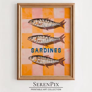 Sardines Kitchen Print: Retro Fish Poster, Trendy Food Art (Digital Download)