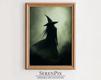 Vintage Witch Halloween Art Print: Dark Fantasy Decor (Digital Art)