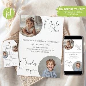 Arched Photo Joint Birthday Invitation Template: Siblings Party (Digital)