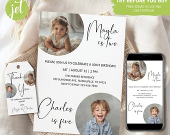 Arched Photo Joint Birthday Invitation Template: Siblings Party (Digital)