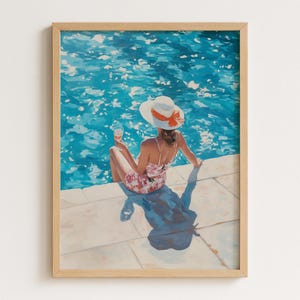 Poolside Woman Art Print: Elegant Summer Vacation Decor (Digital Download